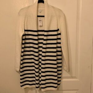 J Jill Sweater Women XS Cardigan Open Open Front Striped Nautical Cotton